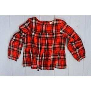 Cat & Jack Girls' Holiday Red & Black Plaid Tiered Top - Size S (6/6X)
